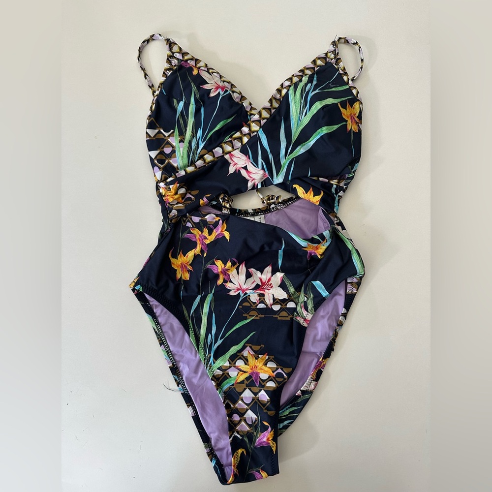 Trina Turk Beautiful Floral Print Cutout One Piece Cutout Swimsuit